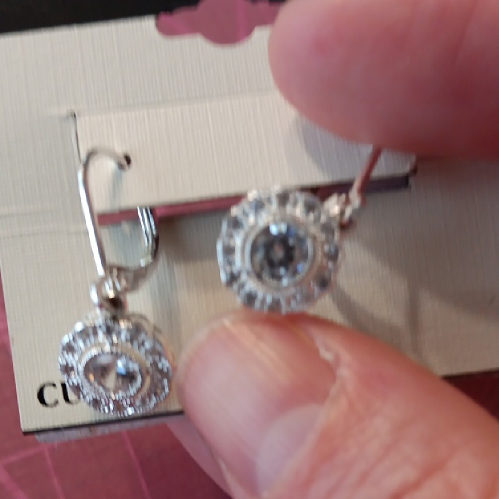 Napier Silver Dangle Earrings with Cubic Zirconia - Picture 2 of 2